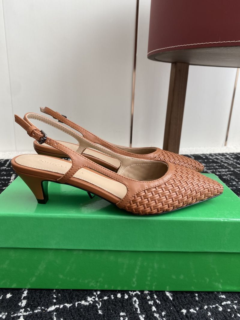 Bottega Veneta Wicker Kitten Heel Slingback Pumps Tan 392290