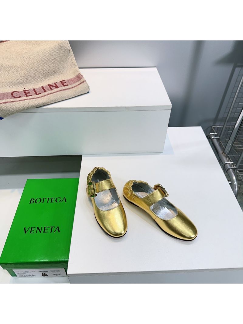Bottega Veneta BV Amy Mary-Jane Ballerina 796622 Metallic Gold