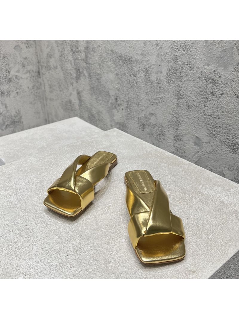 Bottega Veneta BV Riva Flat Mule 827569V Metallic Gold