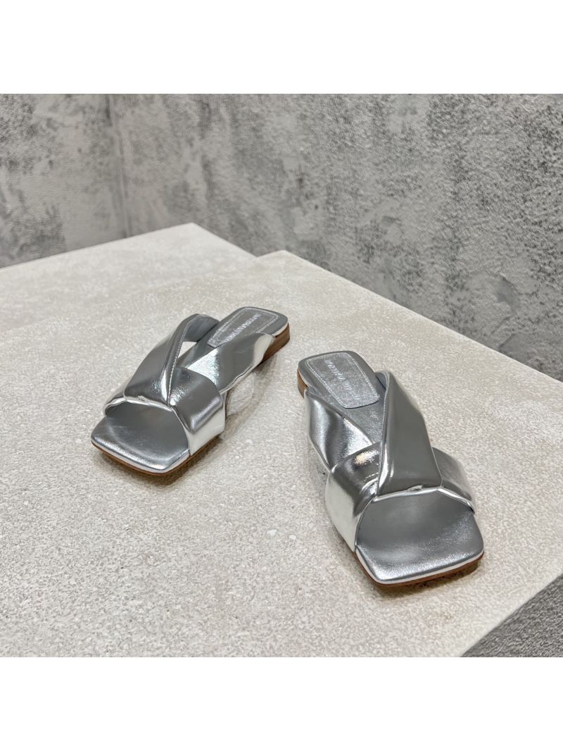 Bottega Veneta BV Riva Flat Mule 827569V Metallic Silver