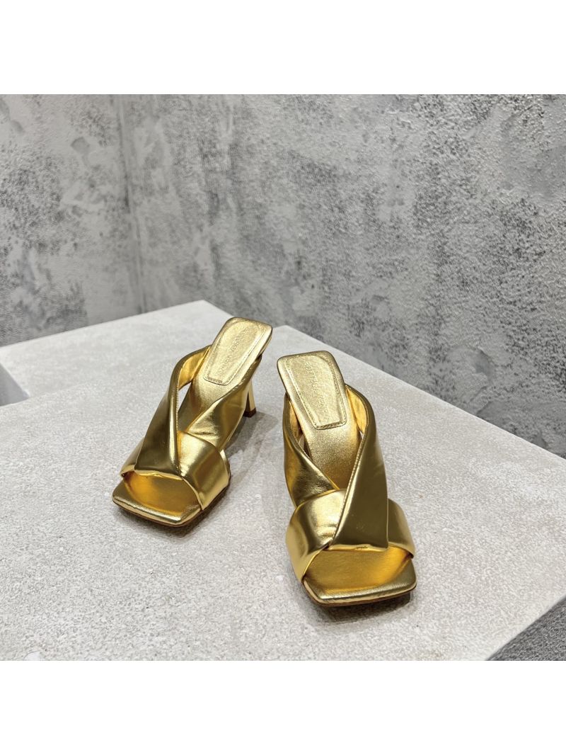 Bottega Veneta BV Riva Mule Heel 9cm 827612V Metallic Gold