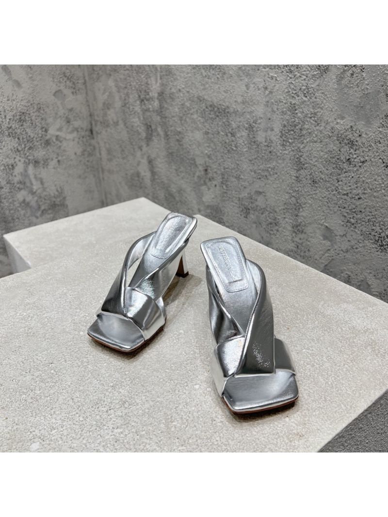 Bottega Veneta BV Riva Mule Heel 9cm 827612V Metallic Silver