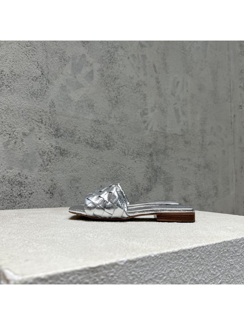 Bottega Veneta BV Parco Flat Mule Lambskin 837737V Metallic Silver