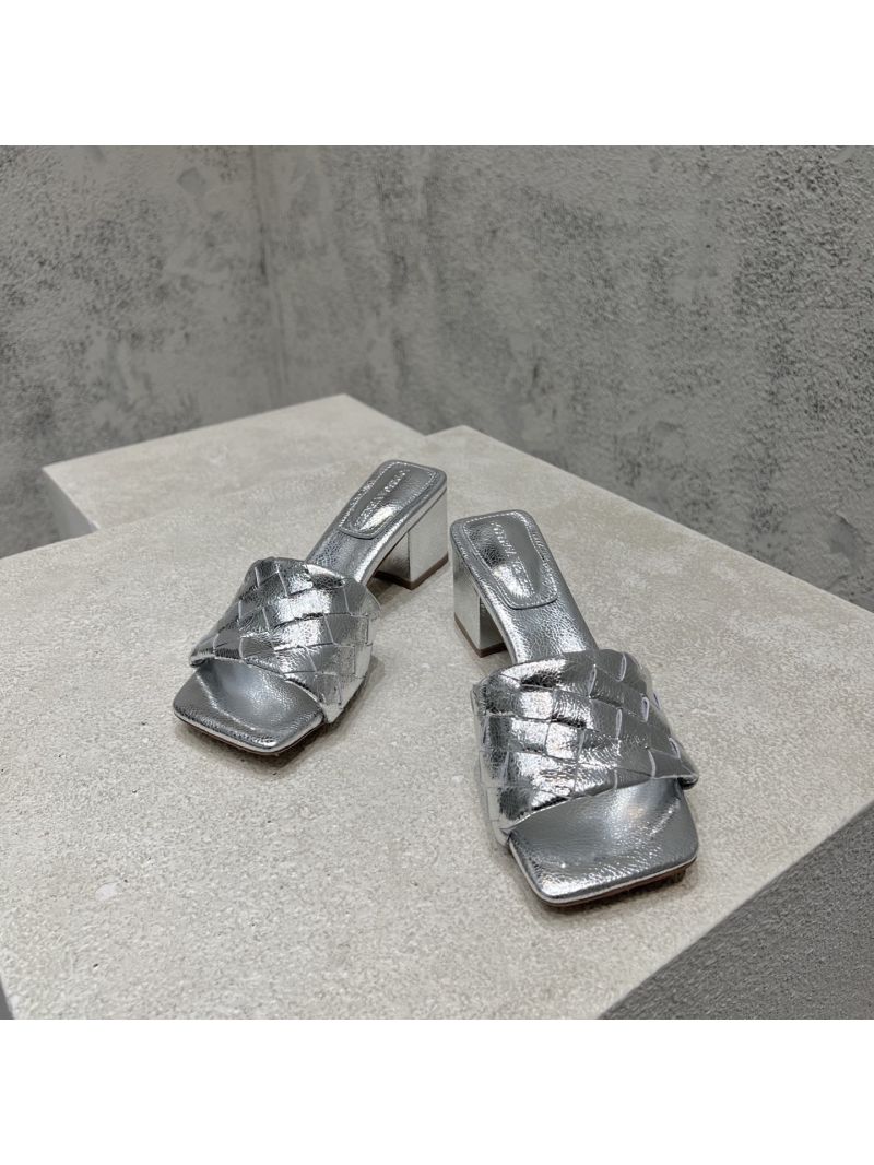 Bottega Veneta BV Parco Mule Heel 45mm Lambskin 838098V Metallic Silver