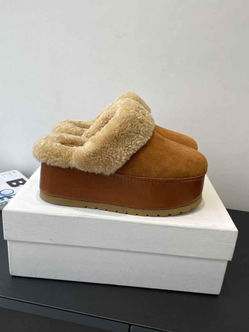 CELINE DANA WEDGE MULE IN SUEDE CALFSKIN AND SHEARLING 360084610C COGNAC