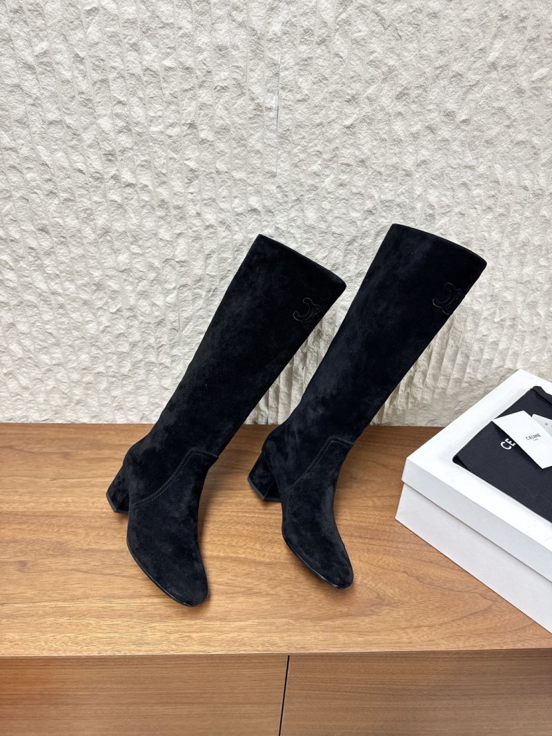 Les Bottes Celine Triomphe High Boot In Suede Calfskin 360453117C Black