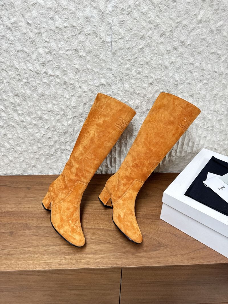 Les Bottes Celine Triomphe High Boot In Suede Calfskin 360453117C Havana