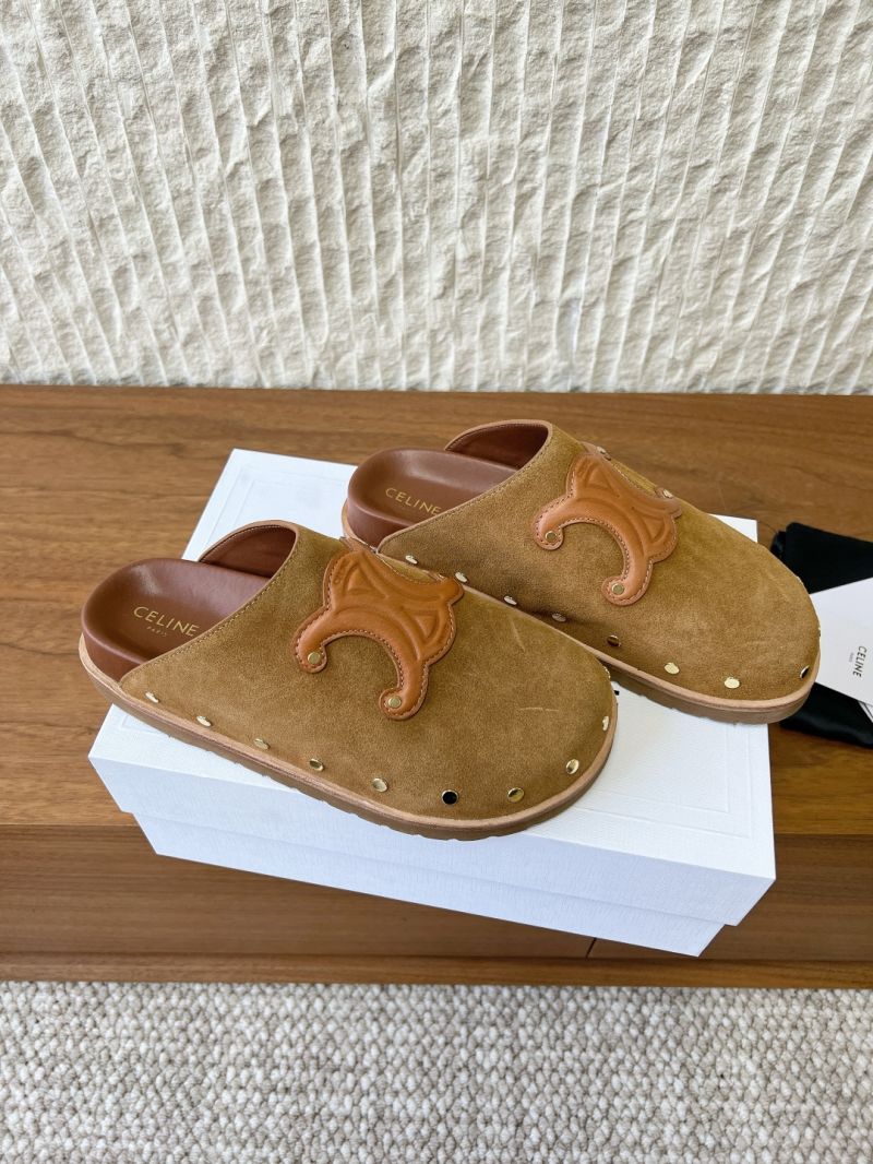 CELINE PITEA CLOG IN Suede Calfskin 363013954C tan
