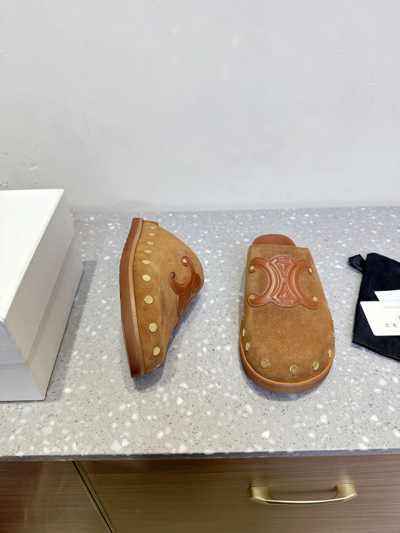 CELINE PITEA CLOG IN SUEDE CALFSKIN 363013954 COGNAC