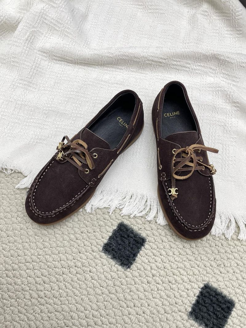 CELINE BATEAU LACE-UP IN SUEDE CALFSKIN 363405122C DARK BROWN