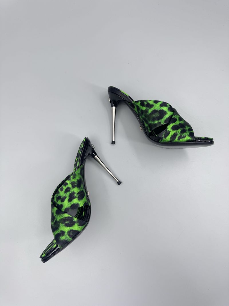 DOLCE & GABBANA LEOPARD-PRINT SATIN MULES 85-MM METAL HEEL CR1738A GREEN