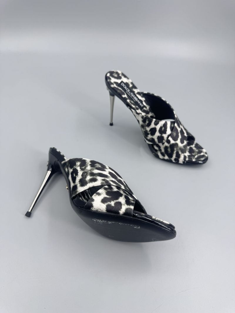 DOLCE & GABBANA LEOPARD-PRINT SATIN MULES 85-MM METAL HEEL CR1738A WHITE