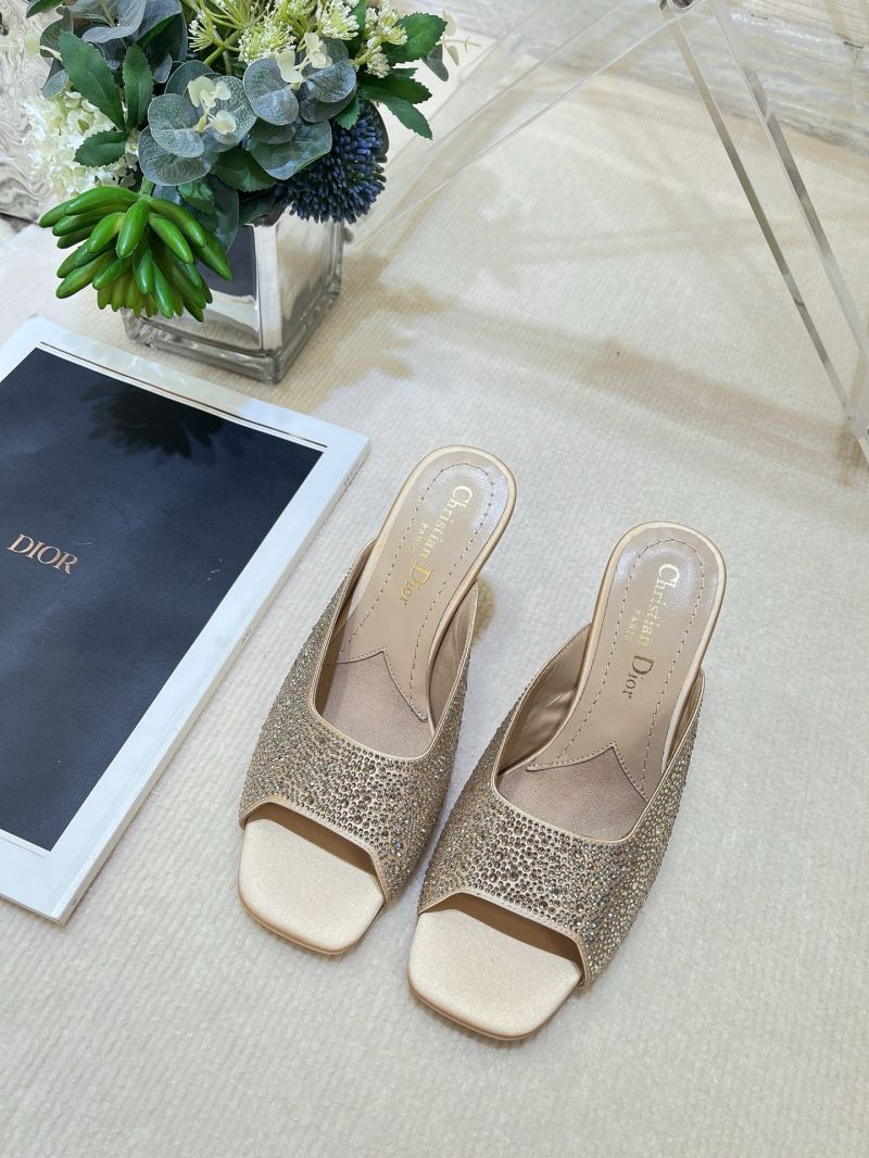 Dior Tribales Heeled Slide Beige Suede Goatskin and Strass KCO174CST