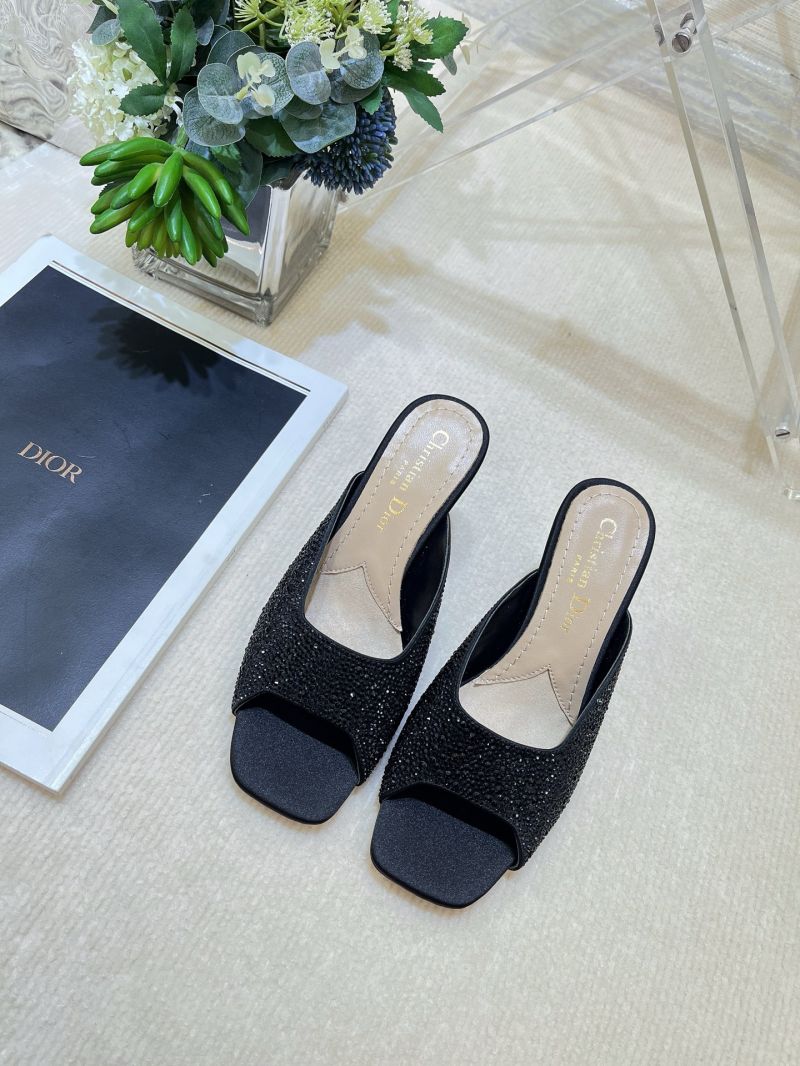 Dior Tribales Heeled Slide Black Suede Goatskin and Strass KCO174CST