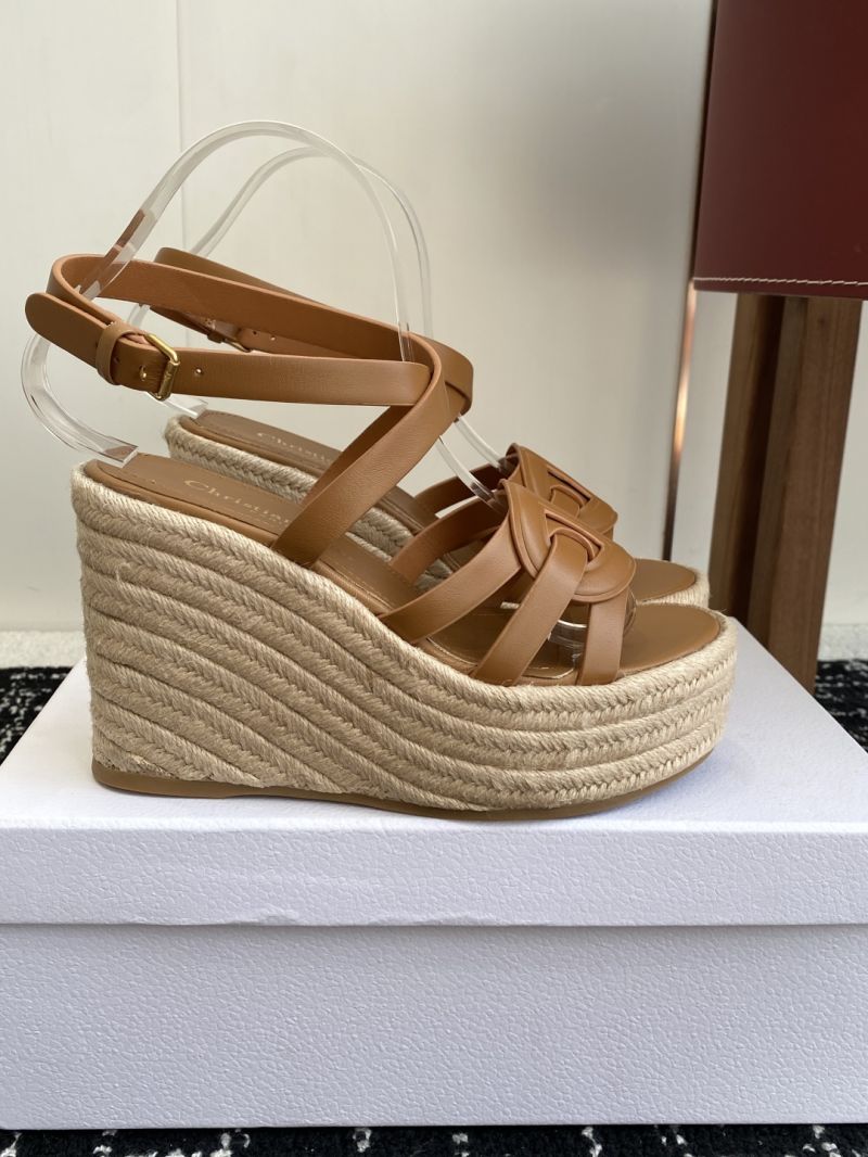DIOR D-CLUB WEDGE SANDAL CALFSKIN HEEL 9.5CM KCO346C CAMEL