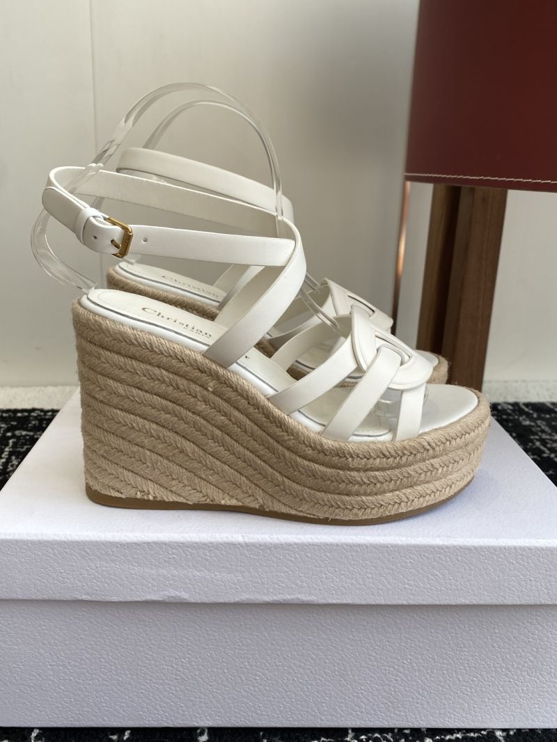 DIOR D-CLUB WEDGE SANDAL CALFSKIN HEEL 9.5CM KCO346C WHITE