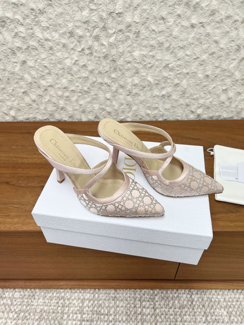 Dior Capture 10cm Heeled Mule Nude Satin with Strass Cannage Motif KCV442S