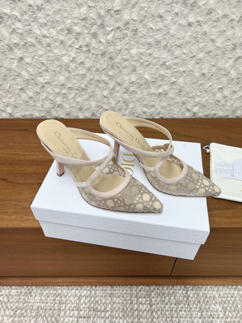 DIOR CAPTURE 10CM HEELED MULE TRANSPARENT MESH WITH STRASS CANNAGE MOTIF AND NUDE SUEDE GOATSKIN KCV487S