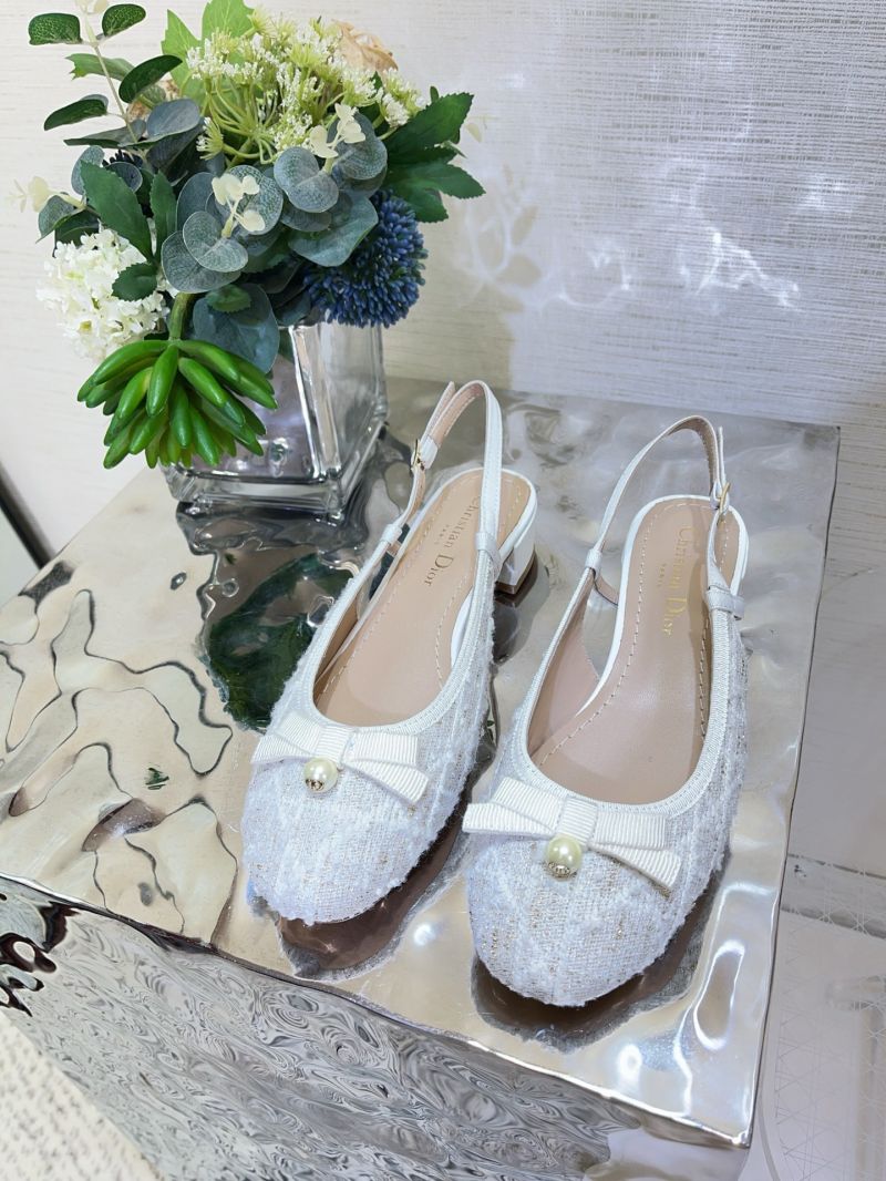 Dior Ballet Slingback Pump White Cannage Tweed and Gold-Tone Metallic Thread KDB971