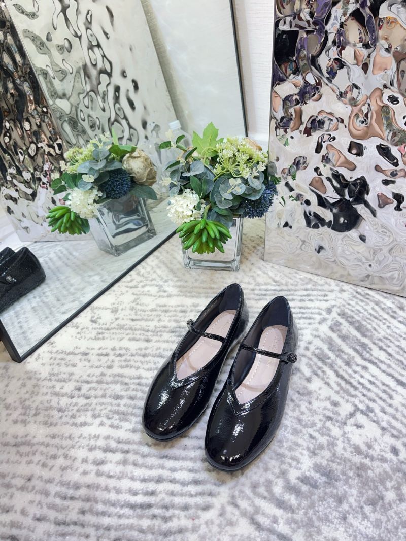 DIOR NEW BALLET FLAT BLACK CRINKLED PATENT CALFSKIN KDF092G