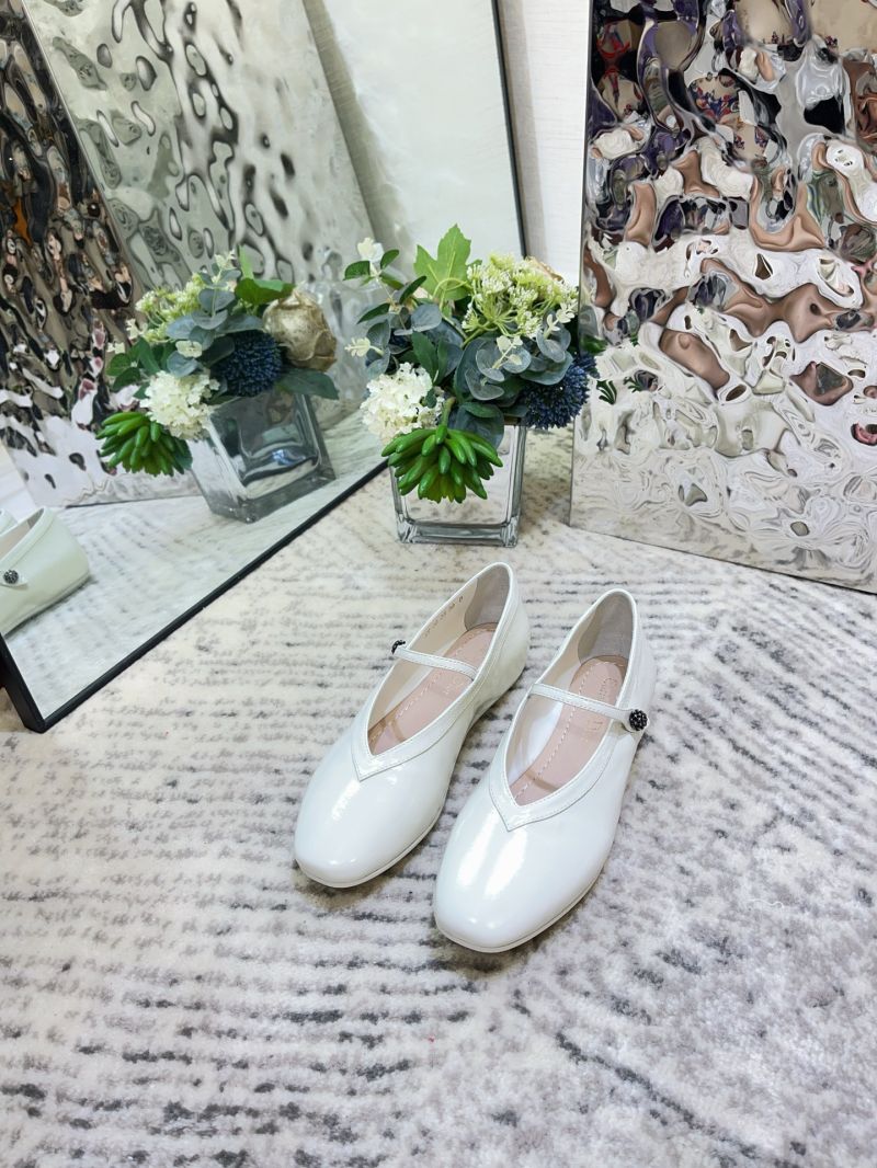DIOR NEW BALLET FLAT WHITE CRINKLED PATENT CALFSKIN KDF092G