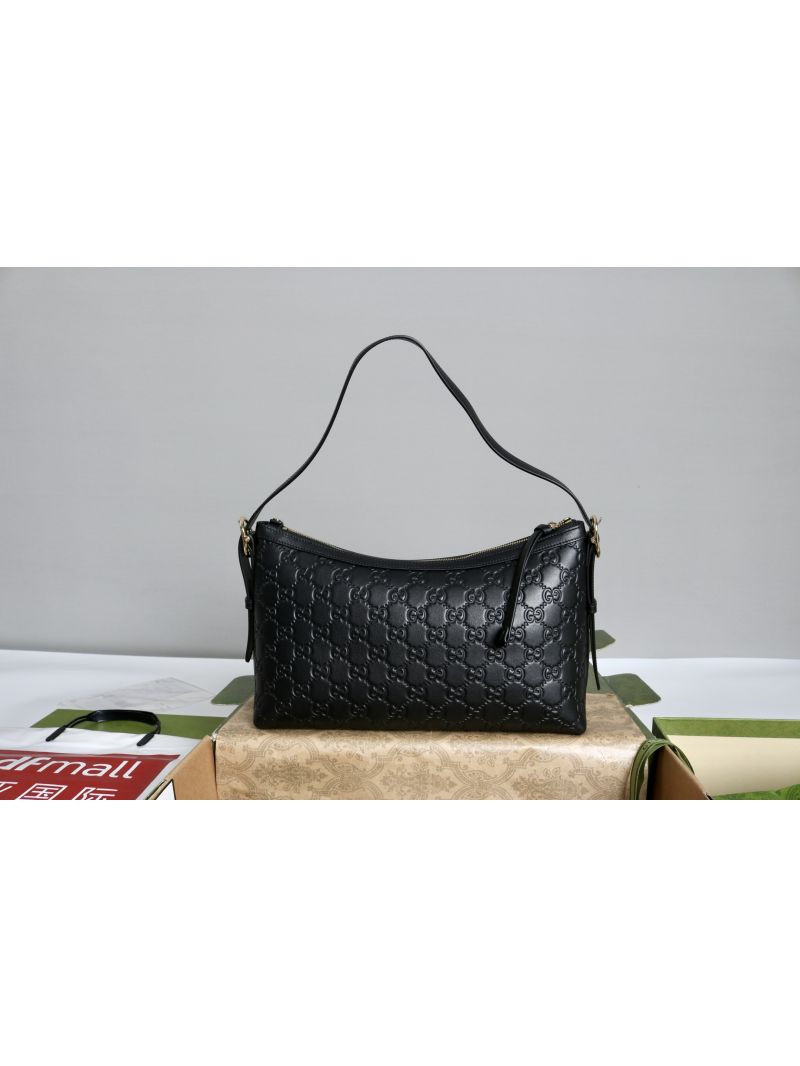 Gucci GG Emblem medium shoulder bag 847449 GG embossed leather Black