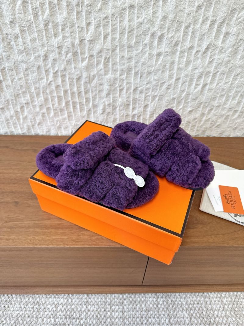 Hermes Men Female Chypre Sandal in Shearling H222931 Purple