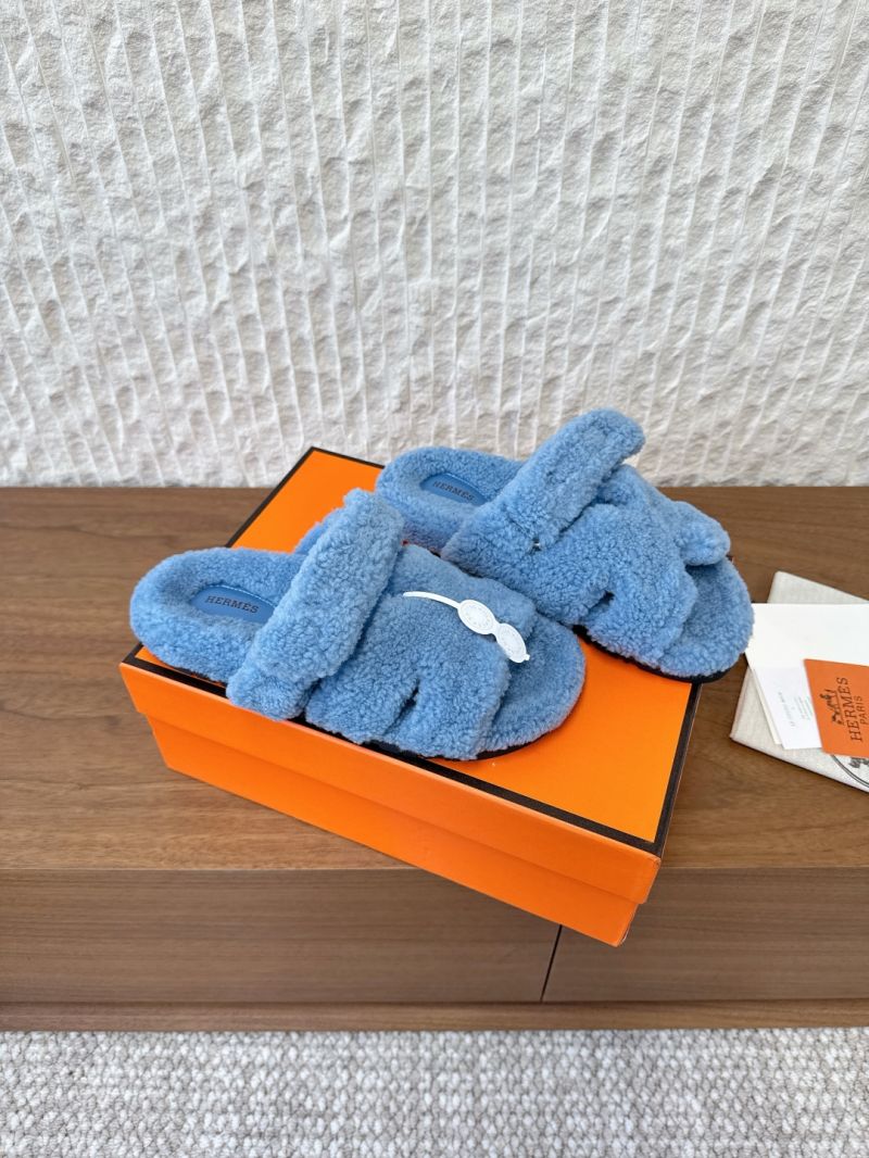 Hermes Men Female Chypre Sandal in Shearling H222931 Sky Blue