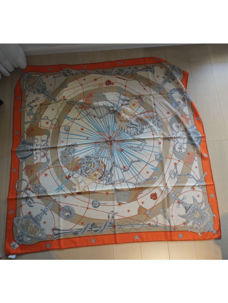 Hermes Chorus Stellarum Cashmere Silk shawl 140 H243912S Orange