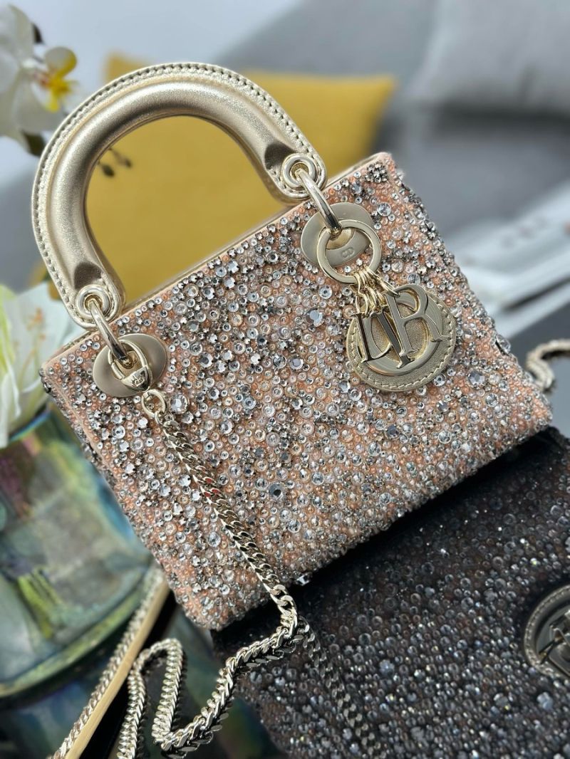 Dior Limited Edition Micro Lady Dior Bag Lambskin and Crystal Embellished S0856 Metallic Gold