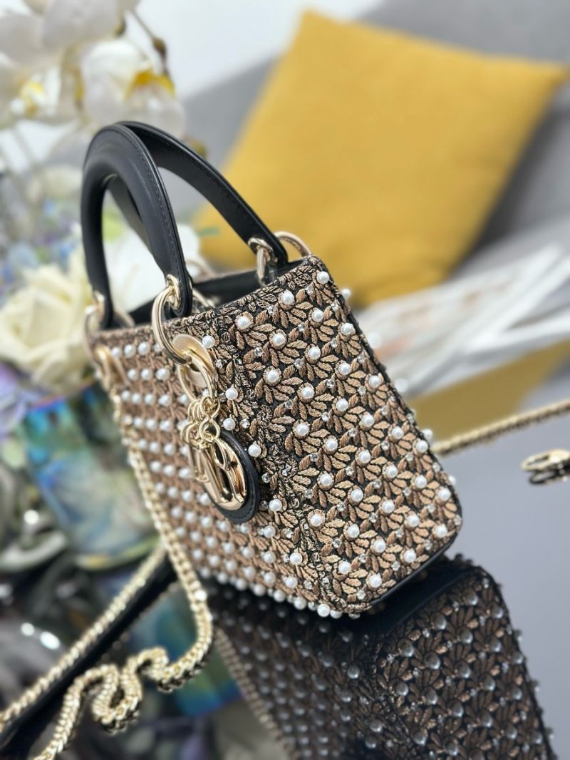 Dior Mini Lady Dior Bag Lambskin and Cotton Embroidered with Resin Pearl, Crystals and Gold-tone Metallic Thread M0505 Limited Edition
