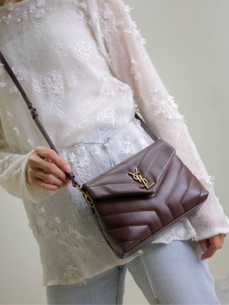 Yves Saint Laurent YSL Loulou Toy Bag In Matelassé "Y" Leather 467072 coffee