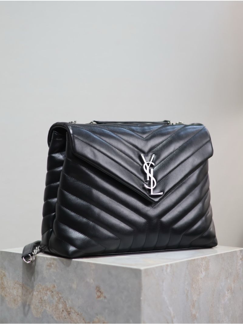 YSL Saint Laurent Medium Loulou Bag In Black "Y" Matelassé Leather 459749 Silver Hardware