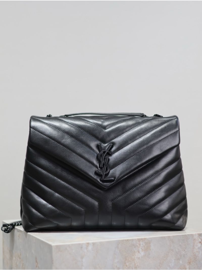 YSL Saint Laurent Medium Loulou Bag In Black "Y" Matelassé Leather 459749 Black Hardware