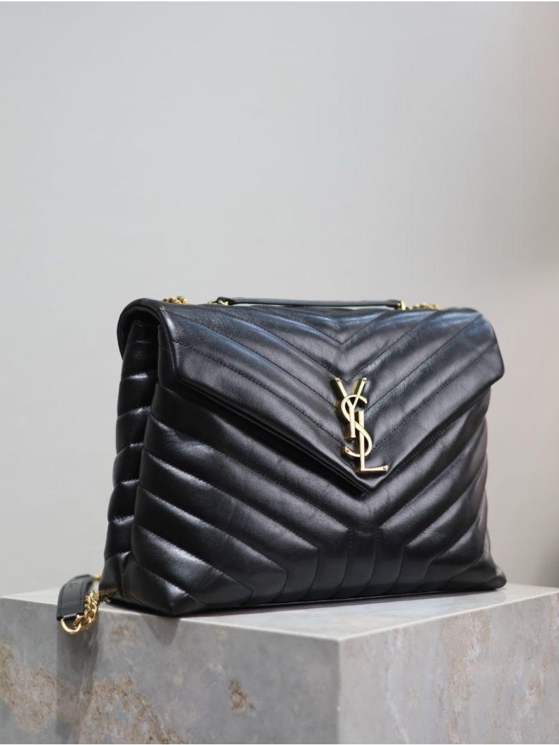 YSL Saint Laurent Medium Loulou Bag In Black "Y" Matelassé Leather 459749 Gold Hardware