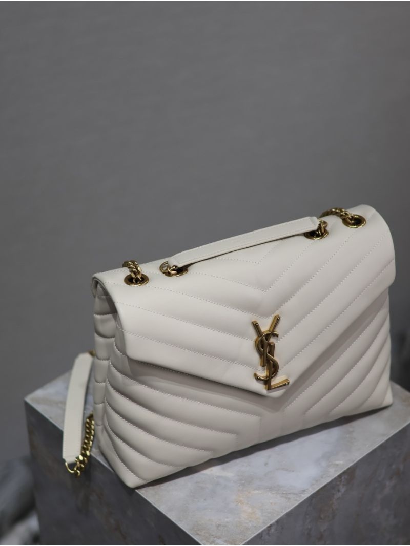 YSL Saint Laurent Medium Loulou Bag In "Y" Matelassé Leather 459749 Blanc Gold Hardware