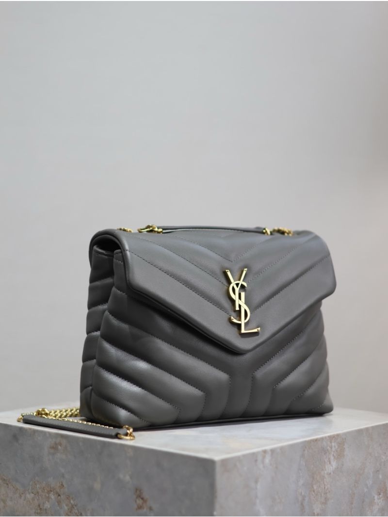 Yves Saint Laurent YSL Loulou Small In Matelassé “Y” Leather Grey 494699