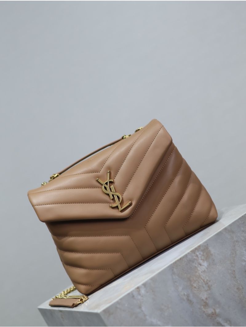Yves Saint Laurent YSL Loulou Small In Matelassé “Y” Leather 494699 Caramel