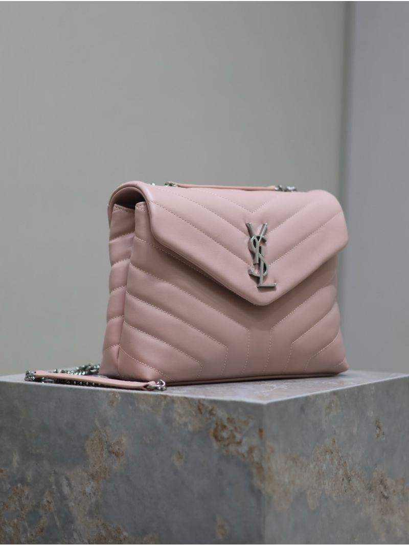 Yves Saint Laurent YSL Loulou Small In Matelassé “Y” Leather 494699 Light Pink