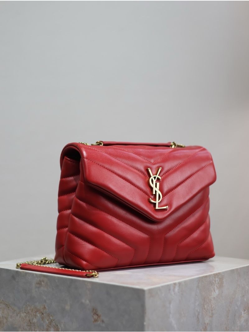Yves Saint Laurent YSL Loulou Small In Matelassé “Y” Leather 494699 Red