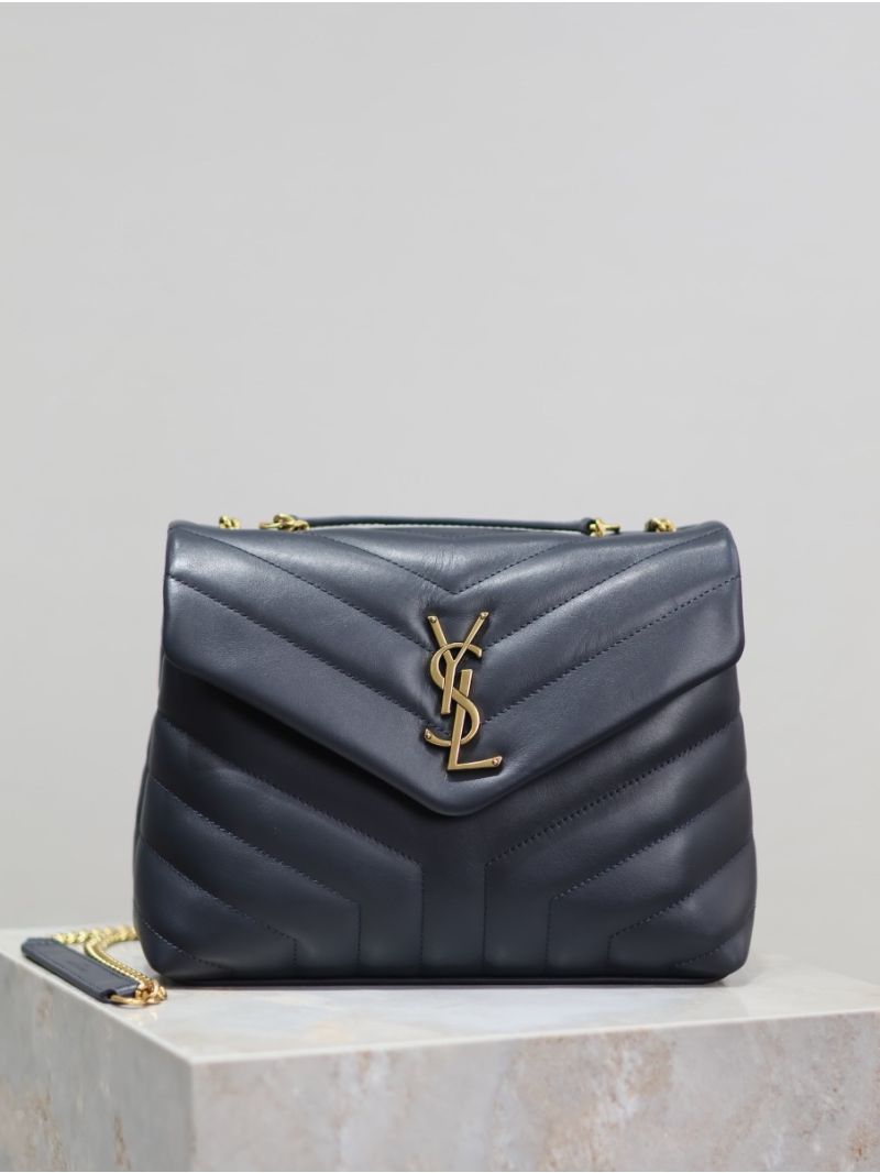 Yves Saint Laurent YSL Loulou Small In Matelassé “Y” Leather 494699 Dark Blue
