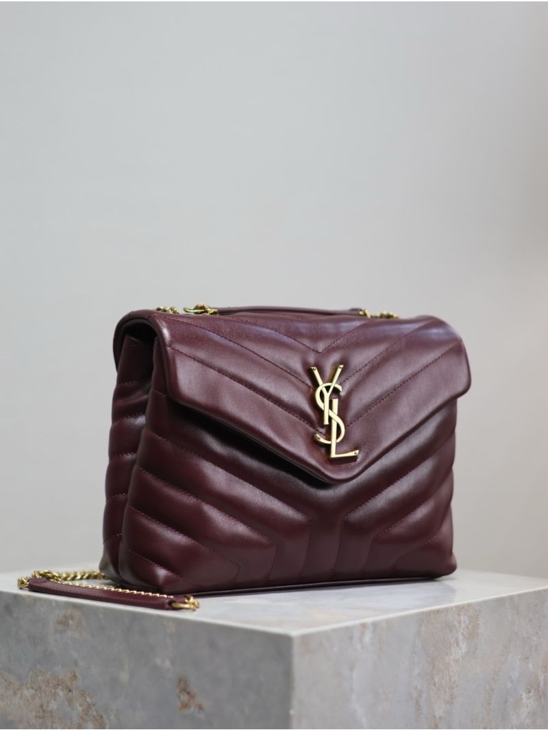 Yves Saint Laurent YSL Loulou Small In Matelassé “Y” Leather 494699 Dark Red Wine
