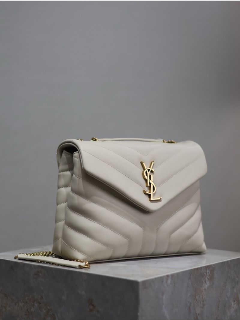 Yves Saint Laurent YSL Loulou Small In Matelassé “Y” Leather 494699 Blanc