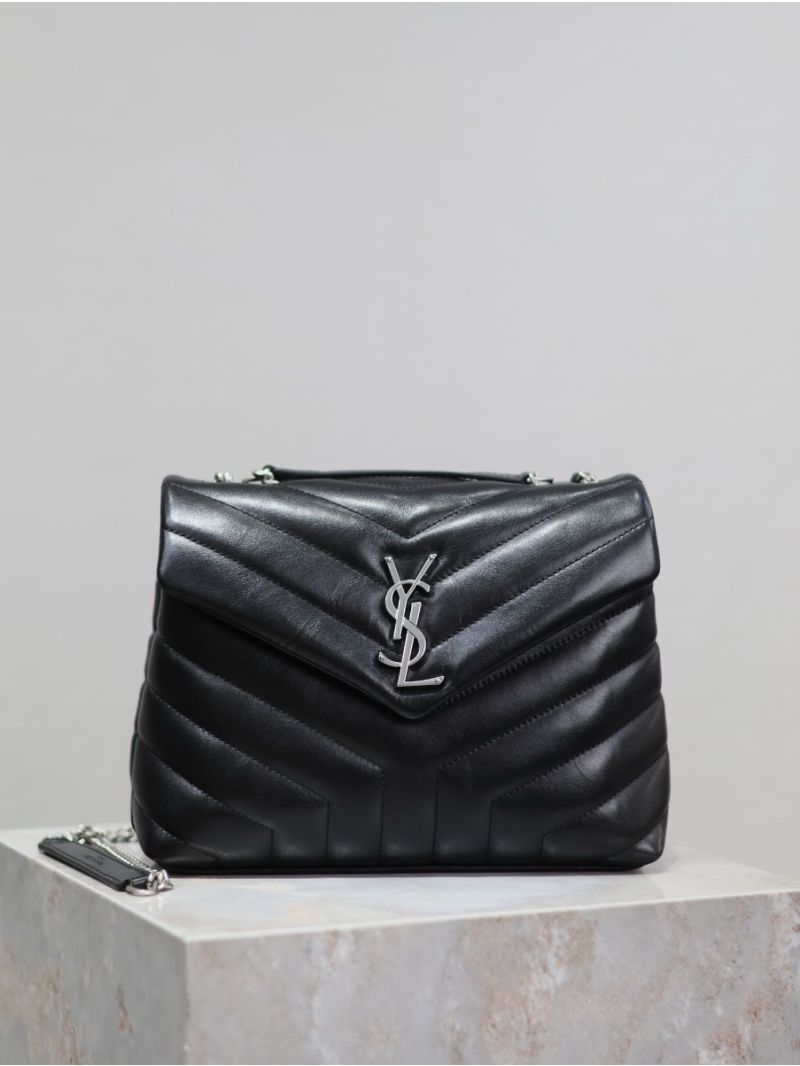 Yves Saint Laurent YSL Loulou Small In Matelassé “Y” Leather Black Silver Hardware 494699