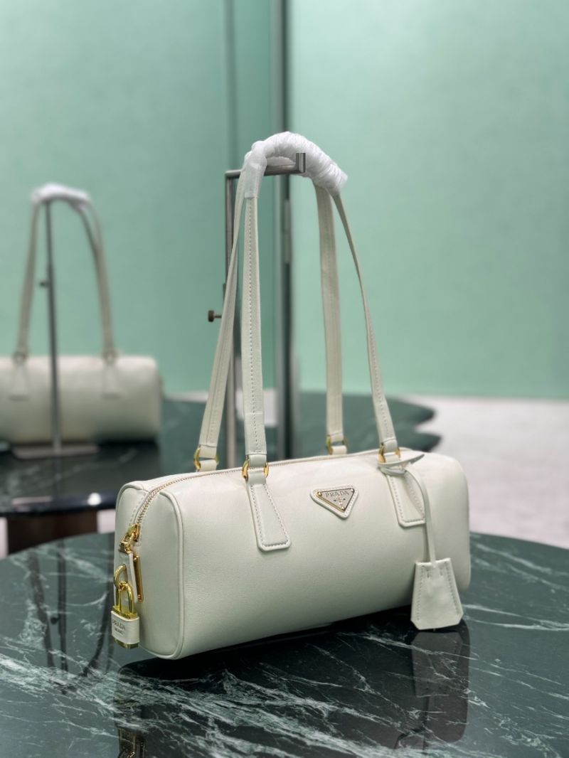 Prada Medium leather top-handle bag with padlock 1BB127 White