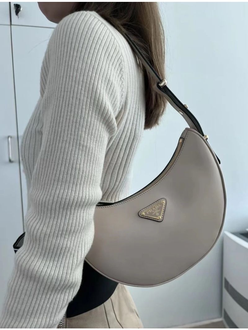 Prada Arqué small leather shoulder bag 1BC194 Granite Gray