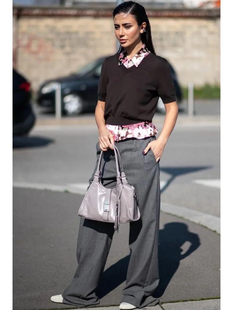 Prada Medium leather tote bag 1BG563 Pewter