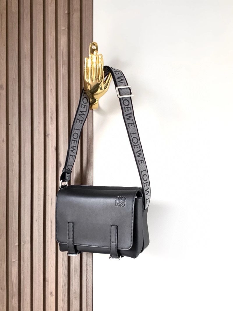 Loewe XS Military Messenger bag in Supple Smooth Calfskin and Jacquard B553A1640 Black