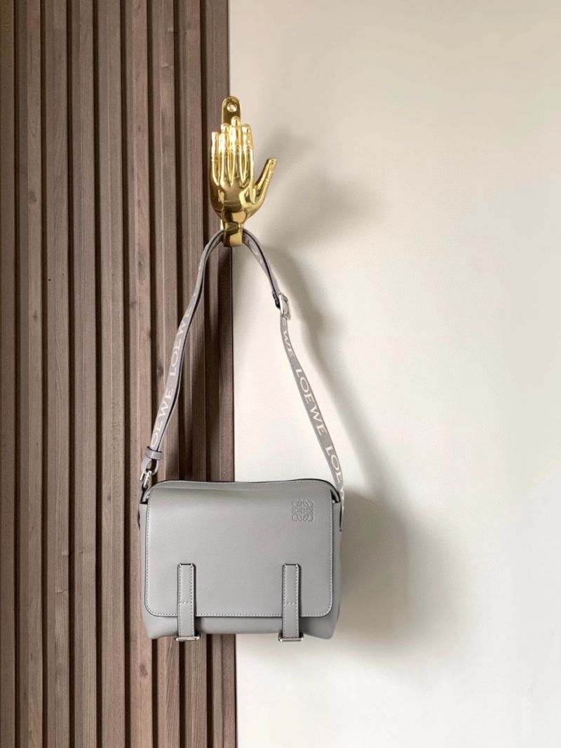 Loewe XS Military Messenger bag in Supple Smooth Calfskin and Jacquard B553A1640 Asphalt Grey