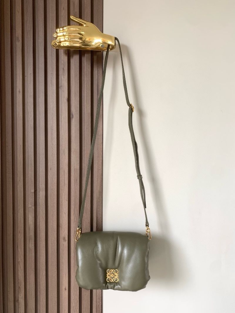 Loewe Mini Puffer Goya bag in Shiny Nappa Lambskin A896W9584 Dark Khaki Green